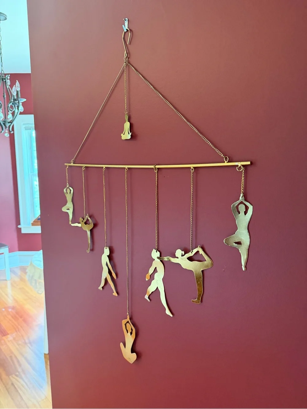 Metal Yoga Pose Hanging Mobile Wall Art in Gold